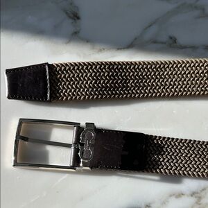 Salvatore Ferragamo Tan Woven Belt with Silver Buckle